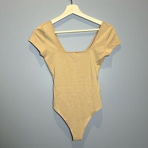 American Eagle Tan Bodysuit Fitted Short Sleeve